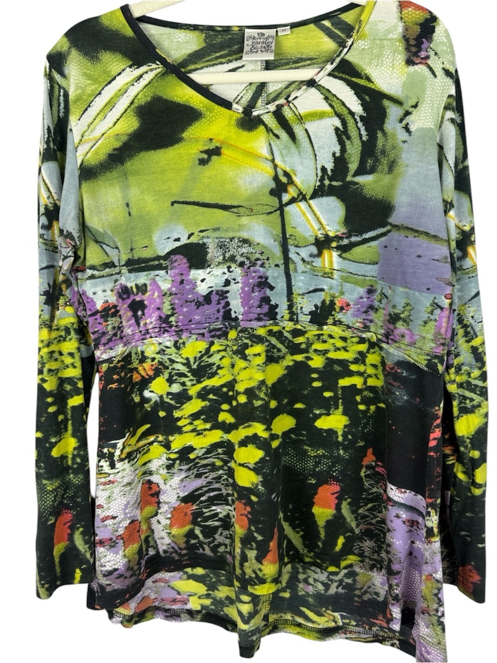 Parsley & Sage Abstract Nature Art Print Cotton Long Sleeve Tunic Top M